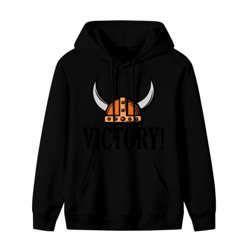 Viking Helmet "VICTORY!" Graphic Hoodie - Unisex Casual Pullover (Black & White Options)