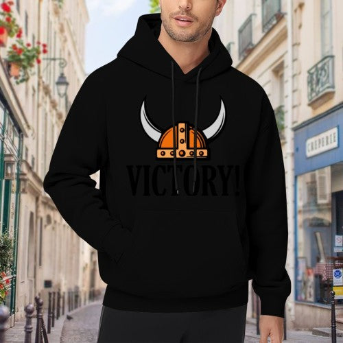 Viking Helmet "VICTORY!" Graphic Hoodie - Unisex Casual Pullover (Black & White Options)