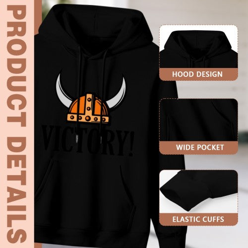 Viking Helmet "VICTORY!" Graphic Hoodie - Unisex Casual Pullover (Black & White Options)