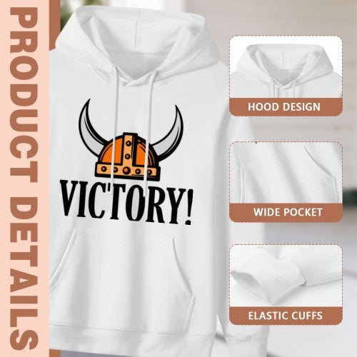Viking Helmet "VICTORY!" Graphic Hoodie - Unisex Casual Pullover (Black & White Options)