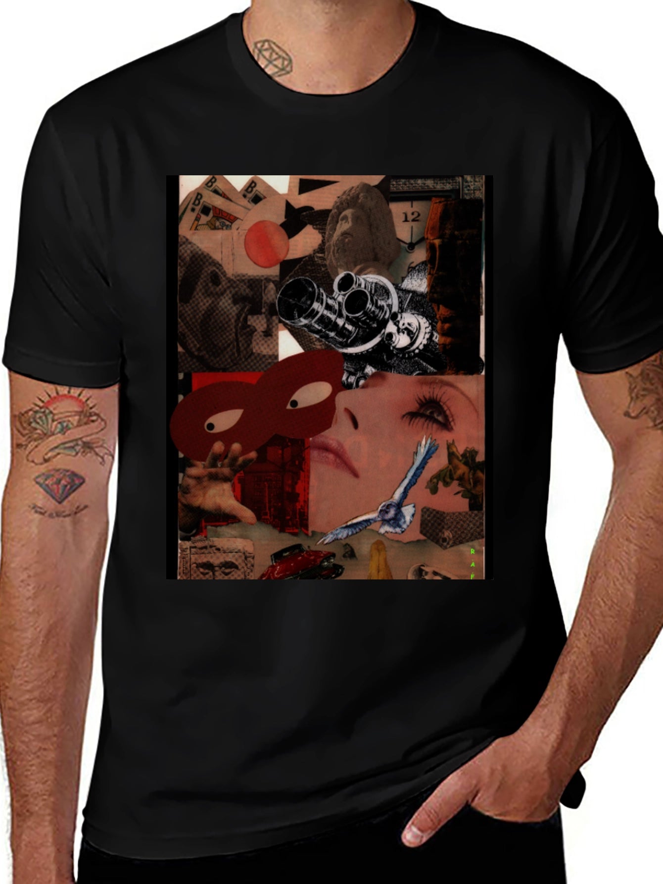Surrealist Collage Print Black T-Shirt