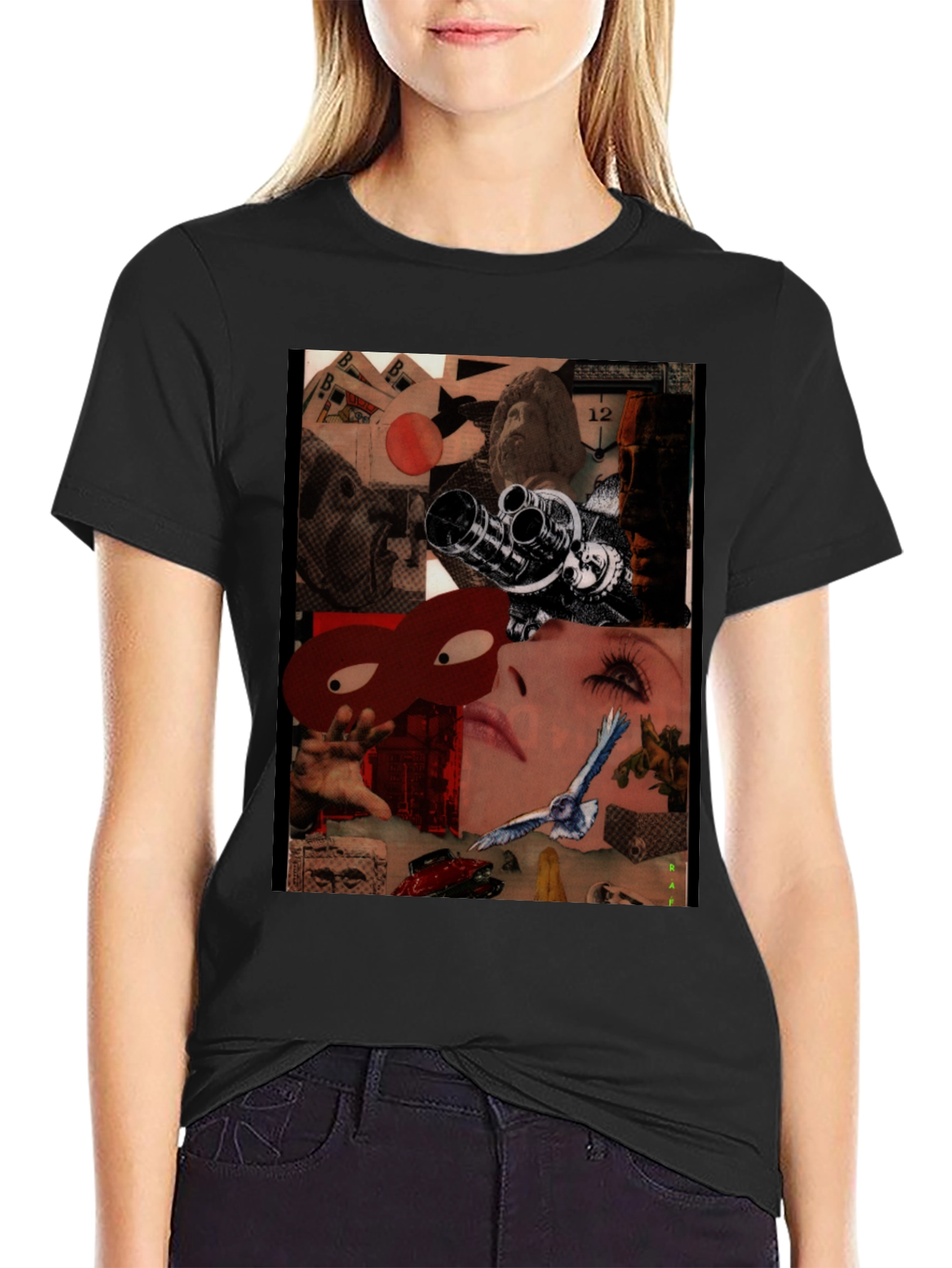 Surrealist Collage Print Black T-Shirt