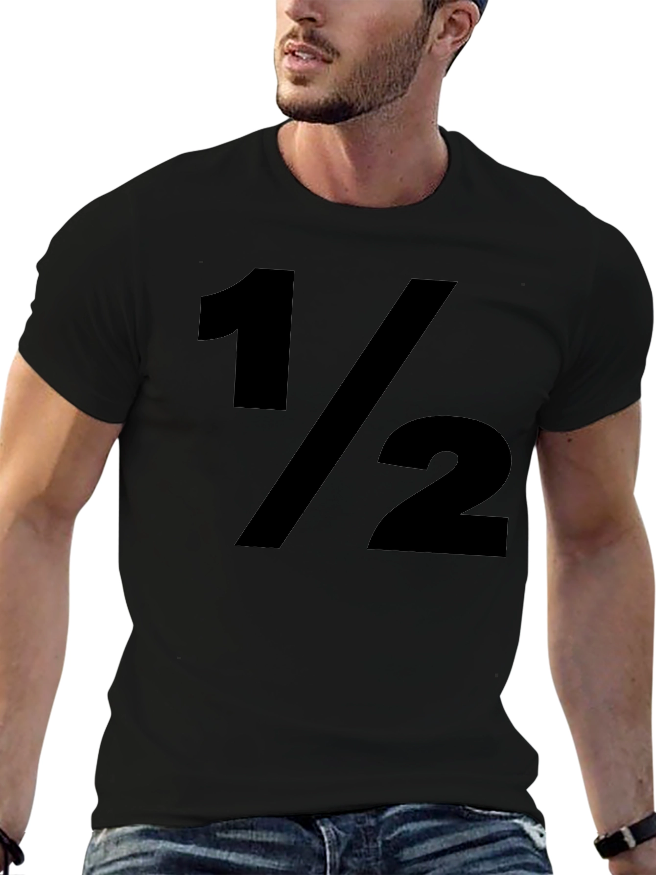 1/2 Fraction Graphic Print Black T-Shirt