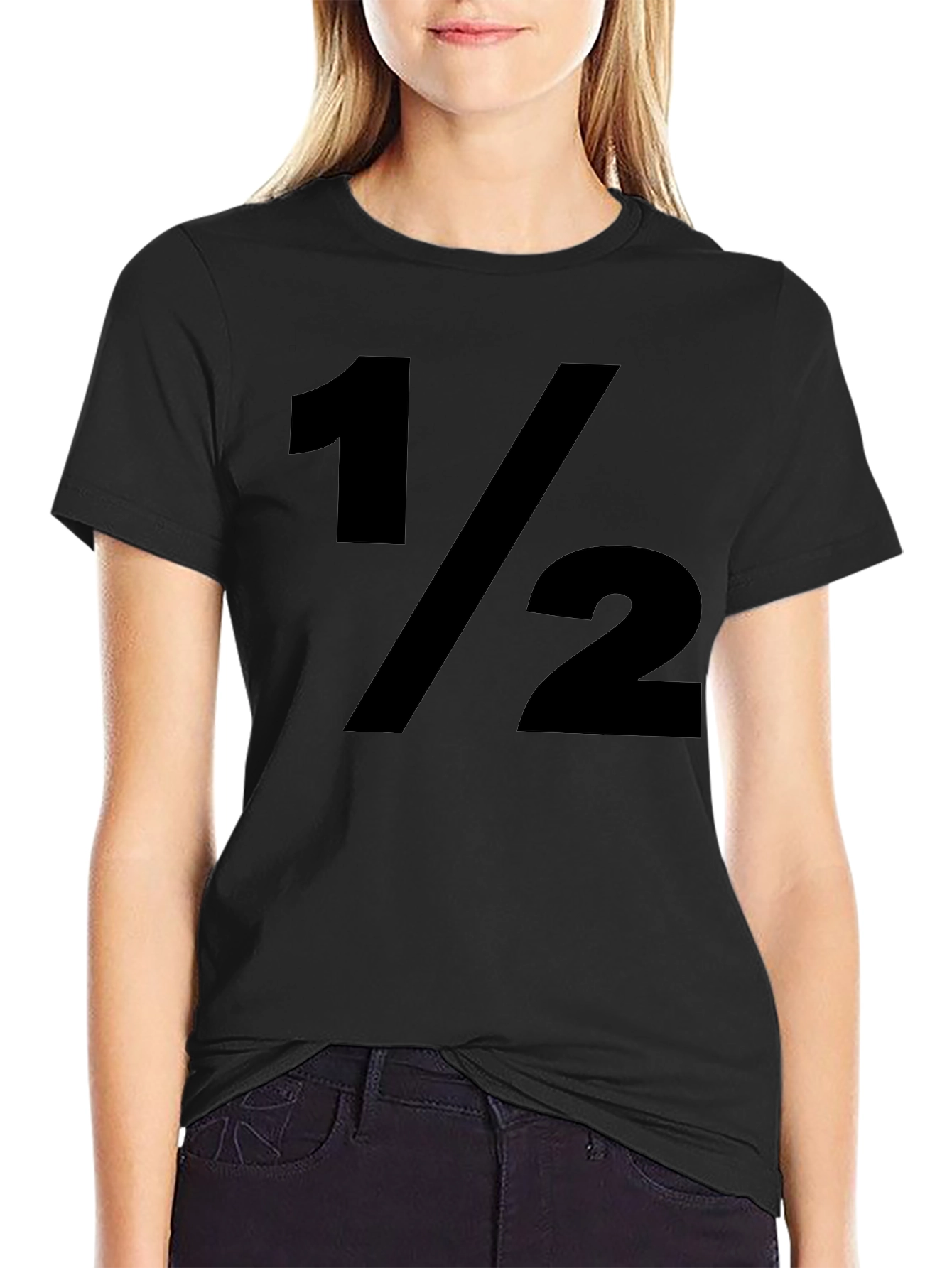 1/2 Fraction Graphic Print Black T-Shirt