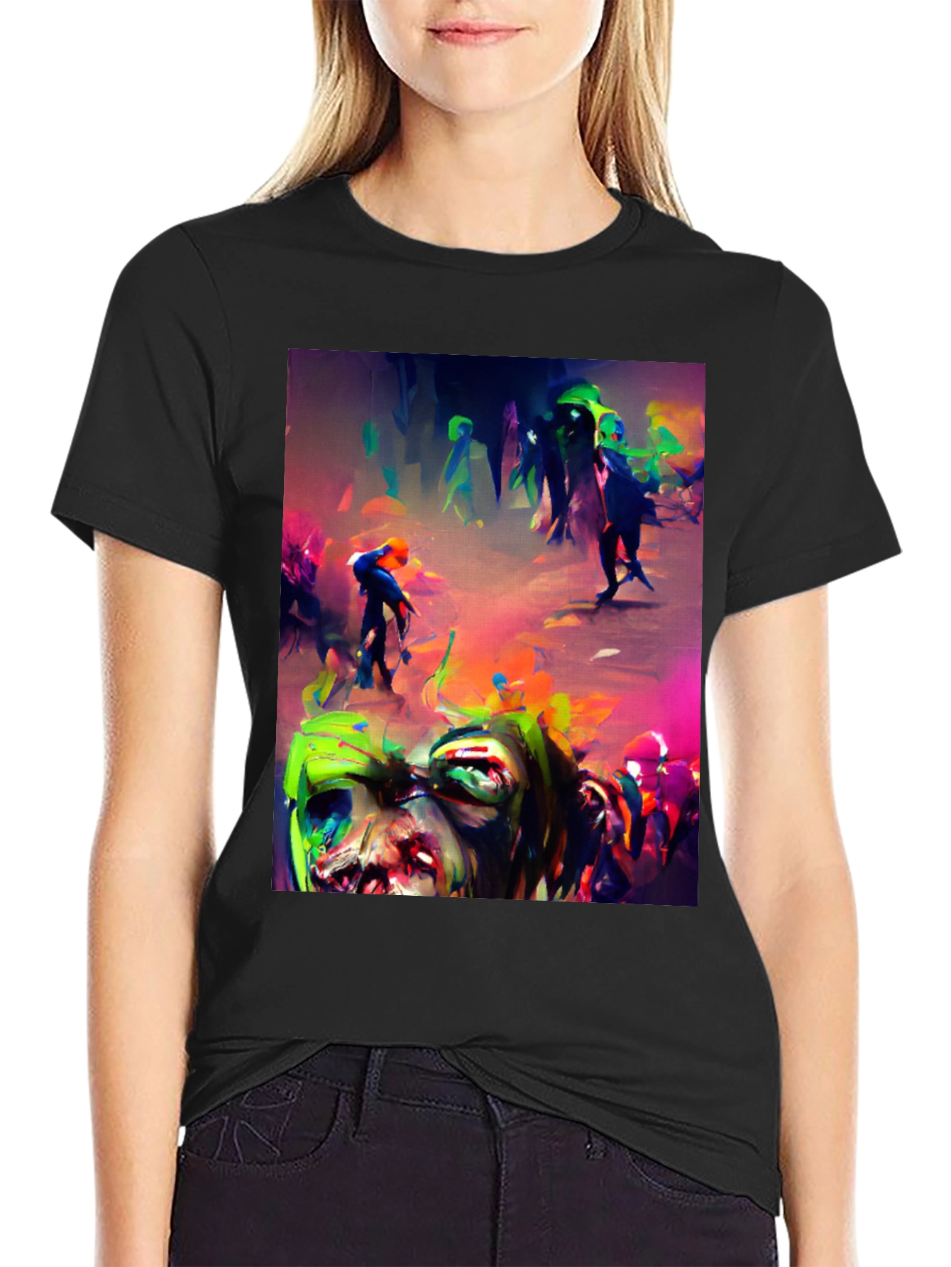 Zombie Art Graphic Print Black Tee
