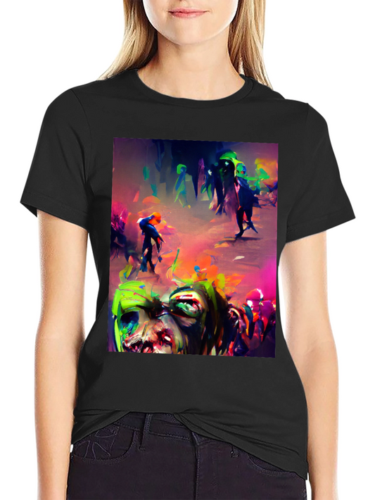 Zombie Art Graphic Print Black Tee