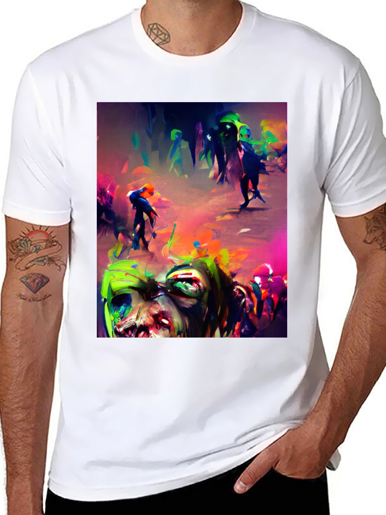 Zombie Art Graphic Print Black Tee