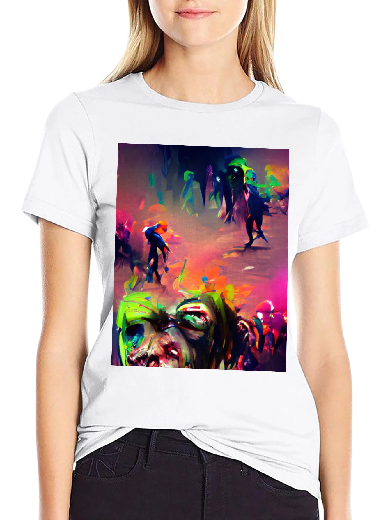 Zombie Art Graphic Print Black Tee