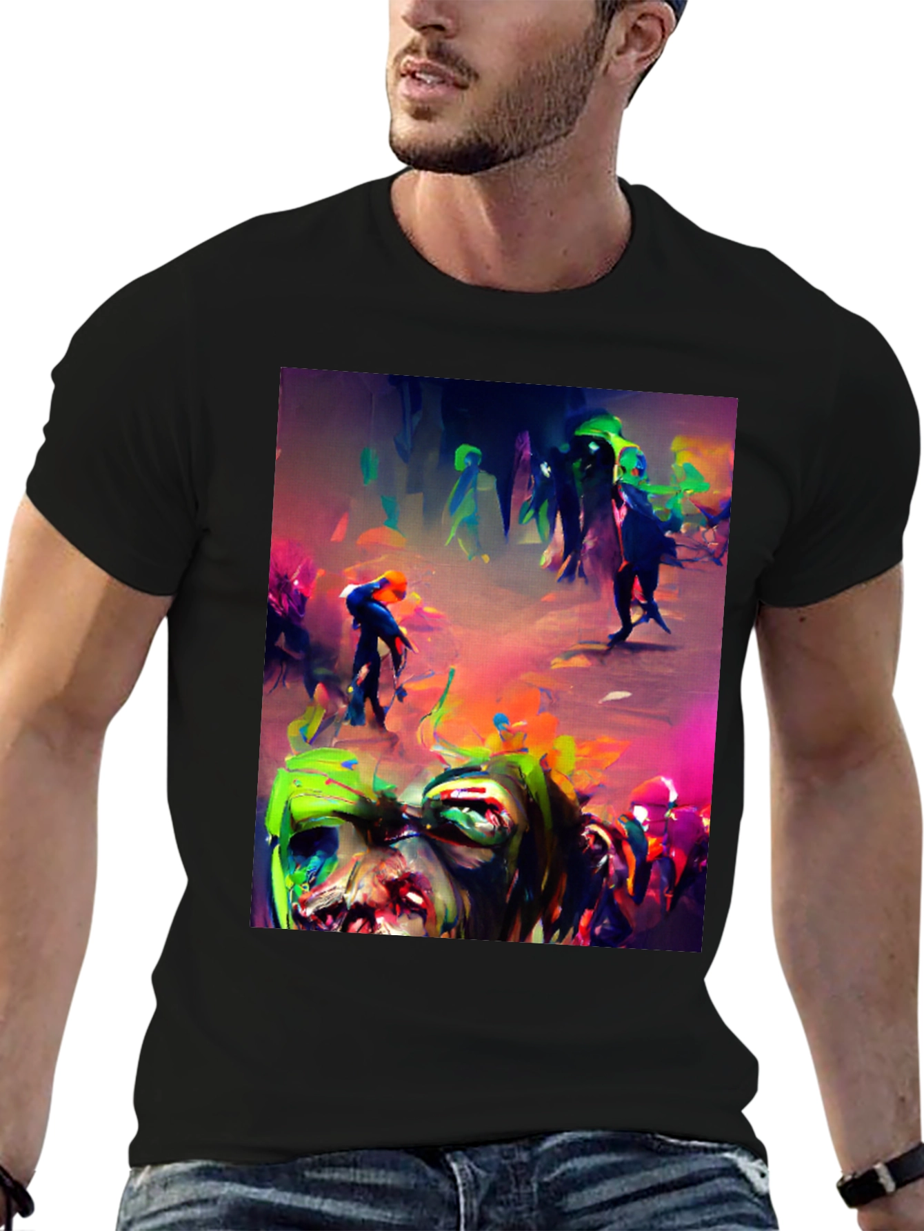 Zombie Art Graphic Print Black Tee