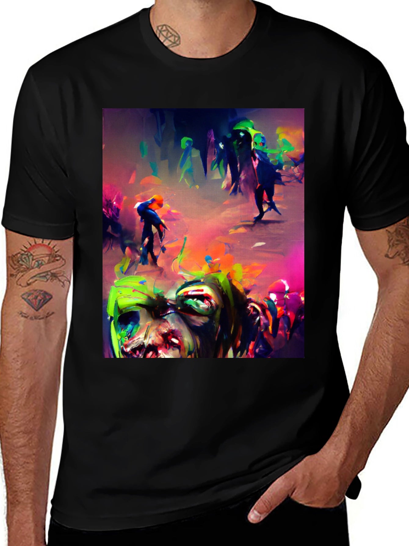 Zombie Art Graphic Print Black Tee