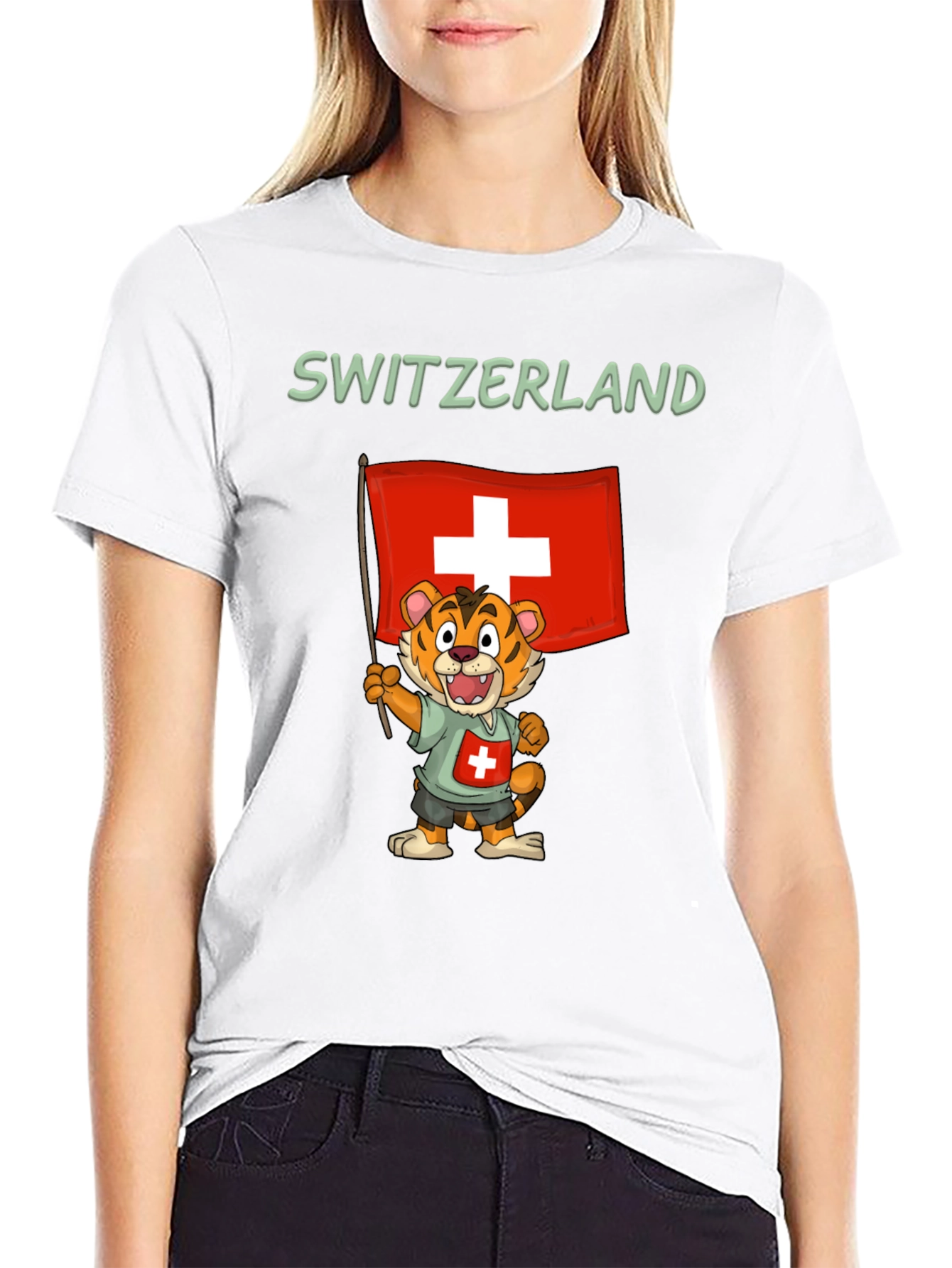 Switzerland Tiger Cartoon Graphic T-Shirt