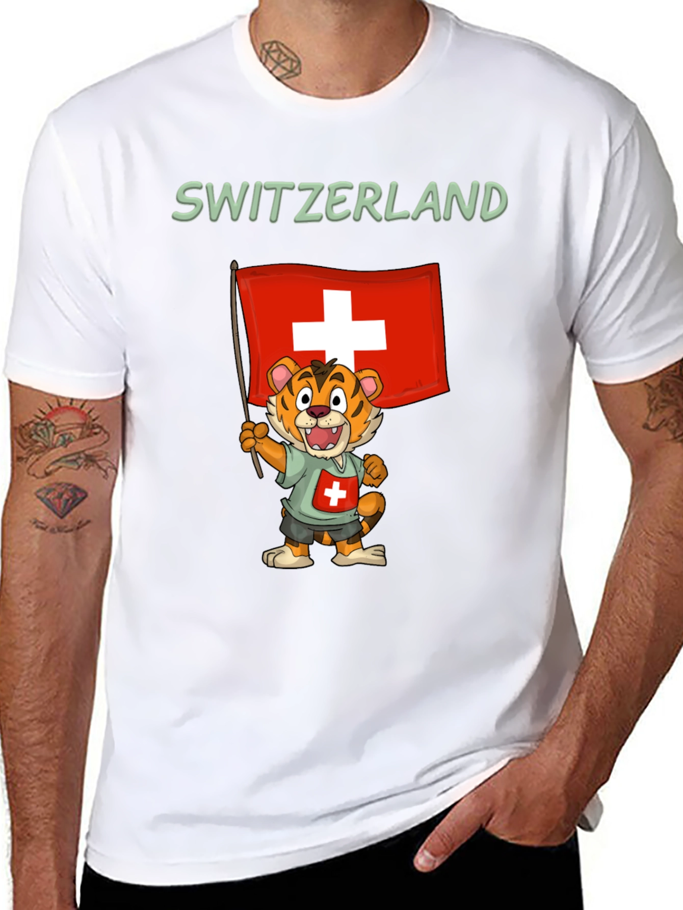 Switzerland Tiger Cartoon Graphic T-Shirt