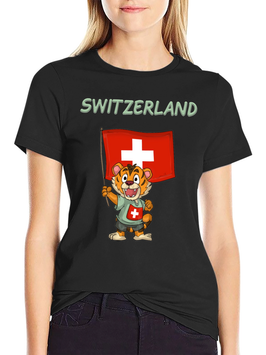 Switzerland Tiger Cartoon Graphic T-Shirt