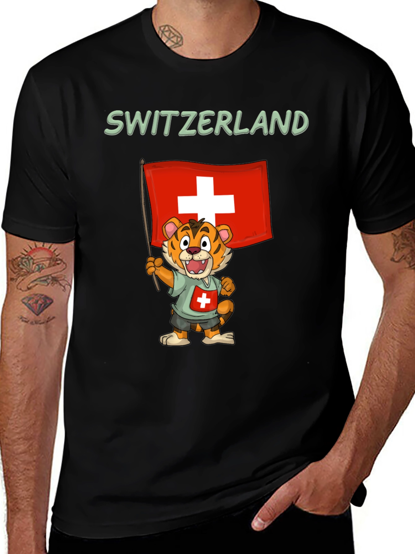 Switzerland Tiger Cartoon Graphic T-Shirt