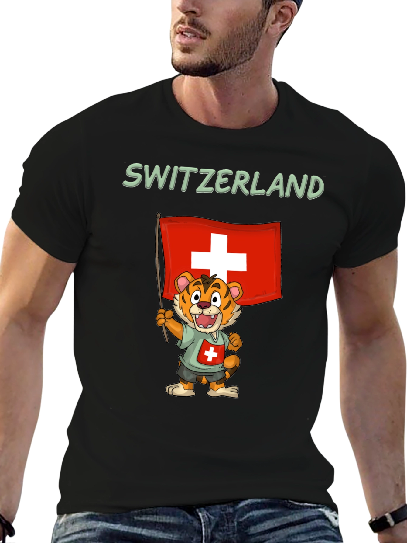 Switzerland Tiger Cartoon Graphic T-Shirt