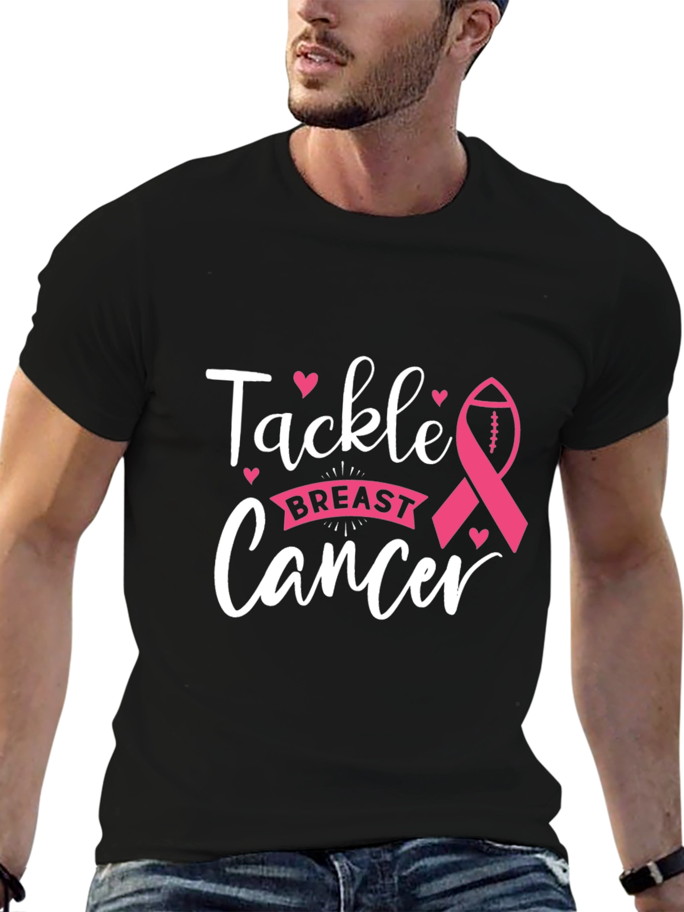 Tackle Breast Cancer T-Shirt Awareness Ribbon Football Tee