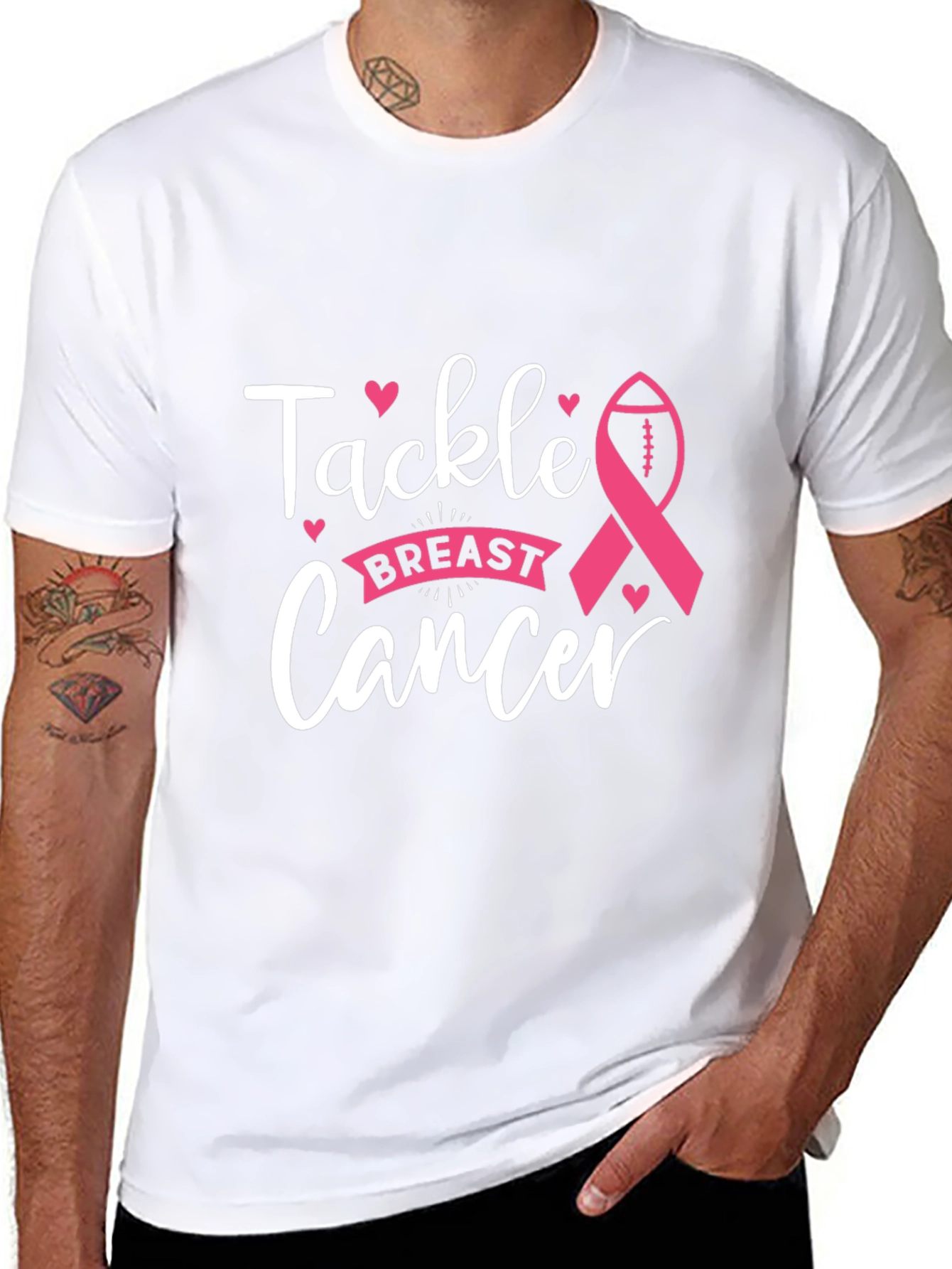 Tackle Breast Cancer T-Shirt Awareness Ribbon Football Tee