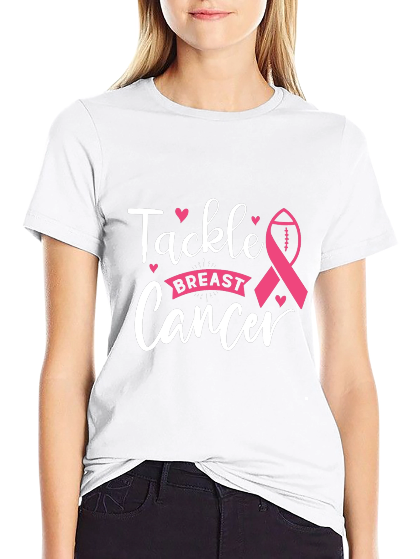 Tackle Breast Cancer T-Shirt Awareness Ribbon Football Tee