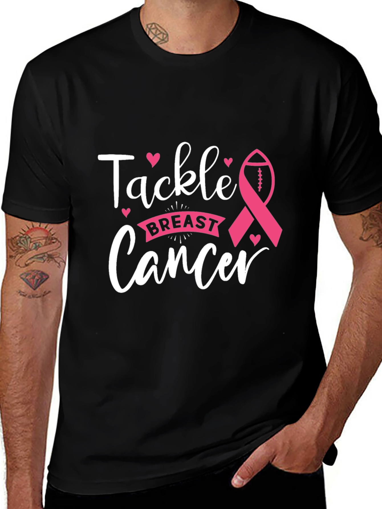Tackle Breast Cancer T-Shirt Awareness Ribbon Football Tee