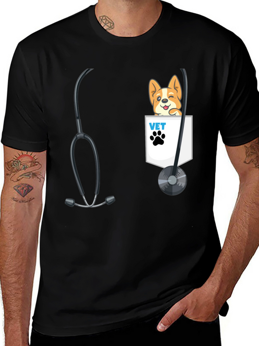 Vet Pet Doctor T-Shirt with Corgi in Pocket