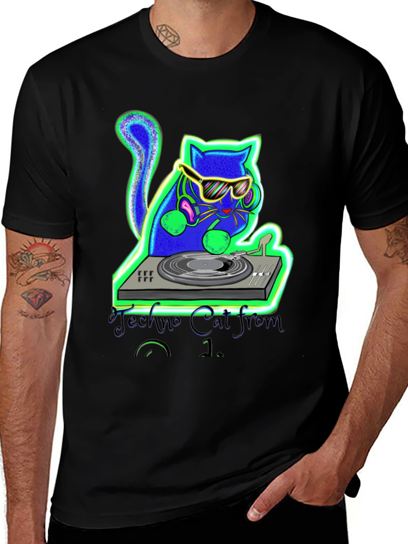 Techno Cat DJ Graphic T-Shirt