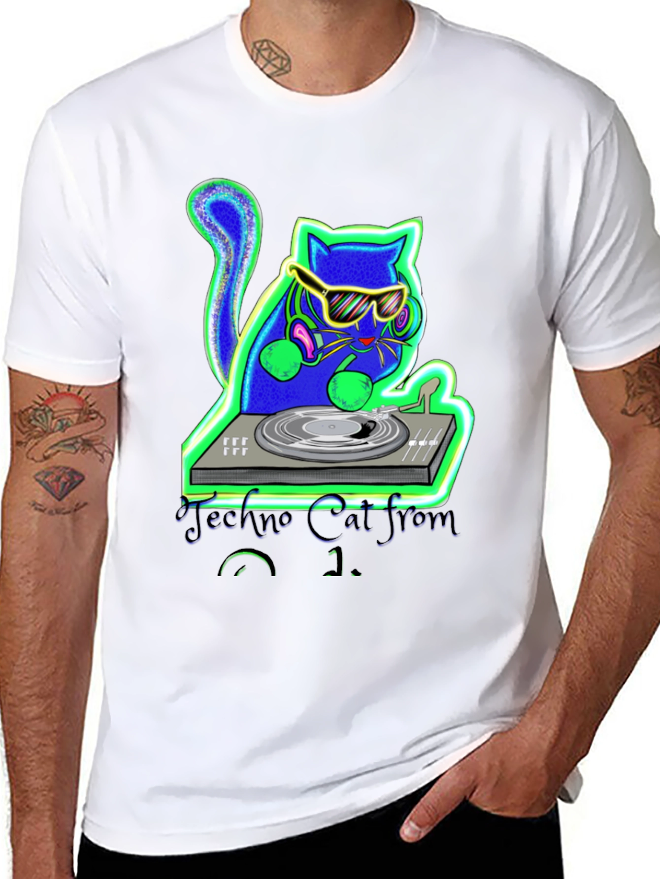 Techno Cat DJ Graphic T-Shirt
