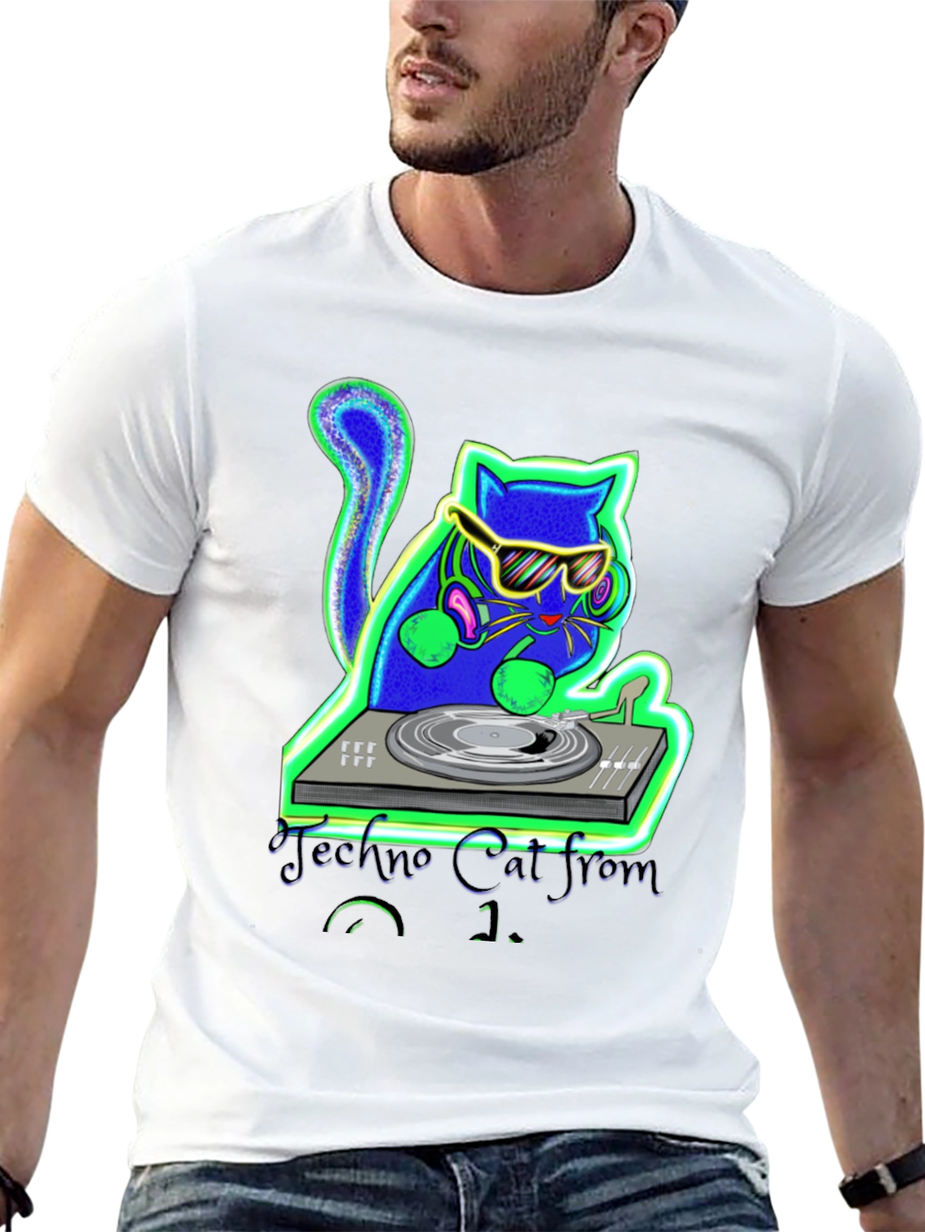Techno Cat DJ Graphic T-Shirt