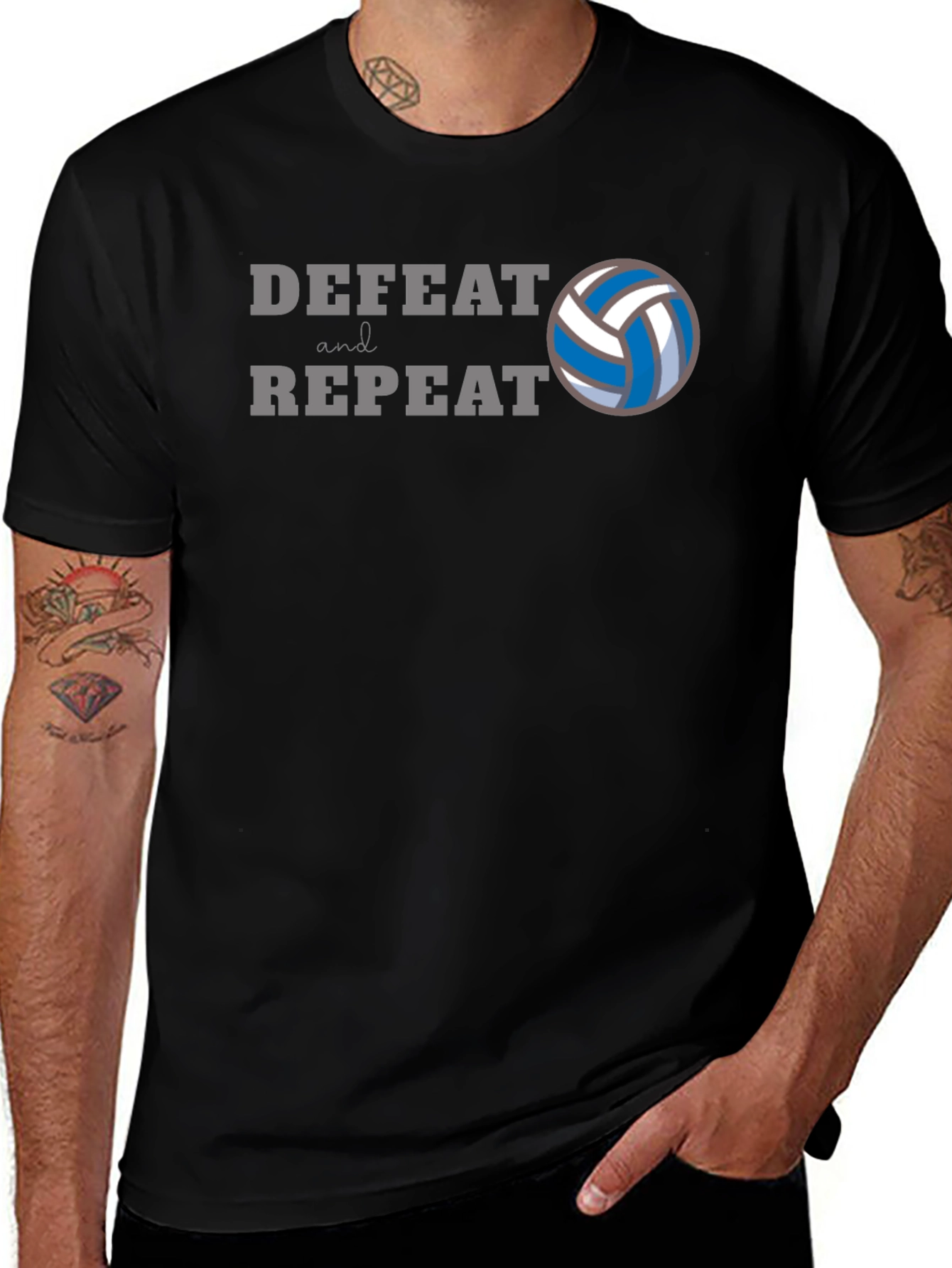 Volleyball Defeat and Repeat Black T-Shirt