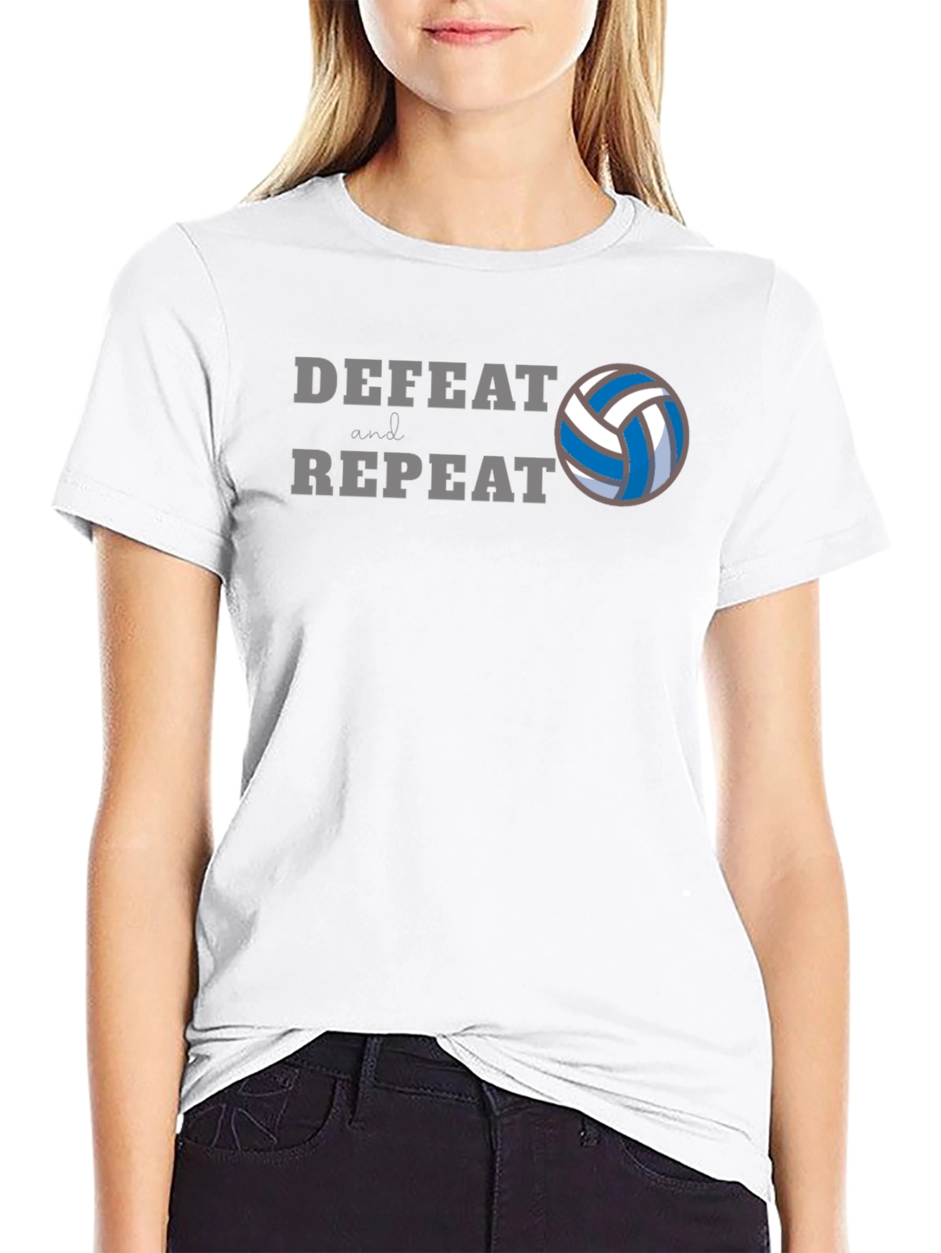 Volleyball Defeat and Repeat Black T-Shirt
