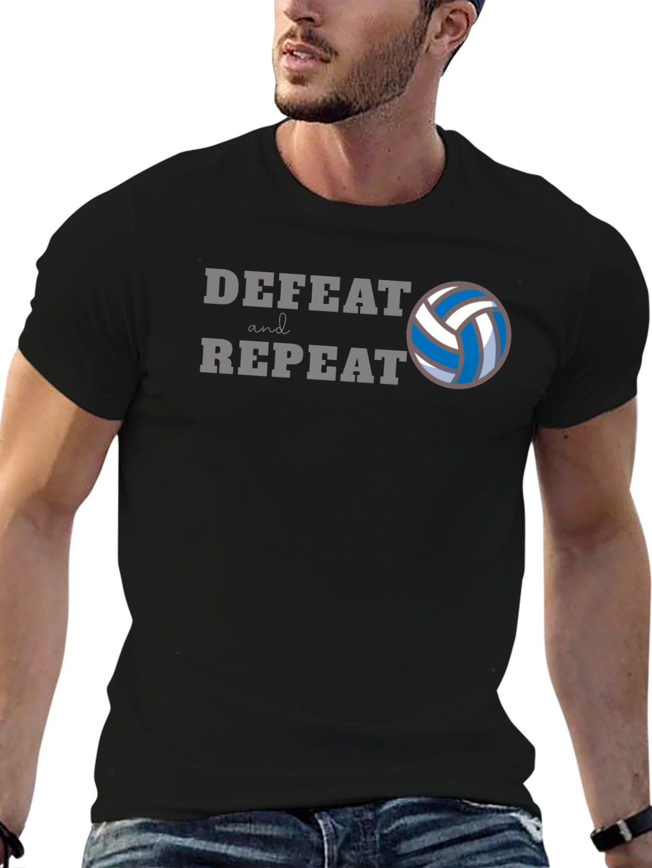 Volleyball Defeat and Repeat Black T-Shirt