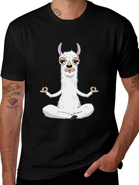 Zen Llama Mens Black Graphic T-Shirt - Meditating Llama Design