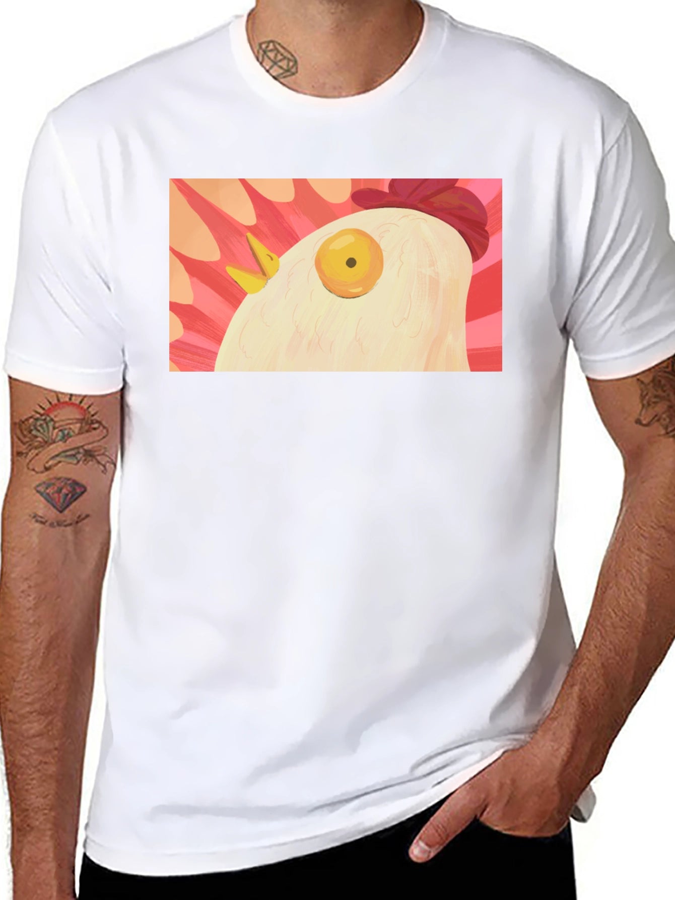 Surreal Chicken Graphic Tee - Black Crew Neck