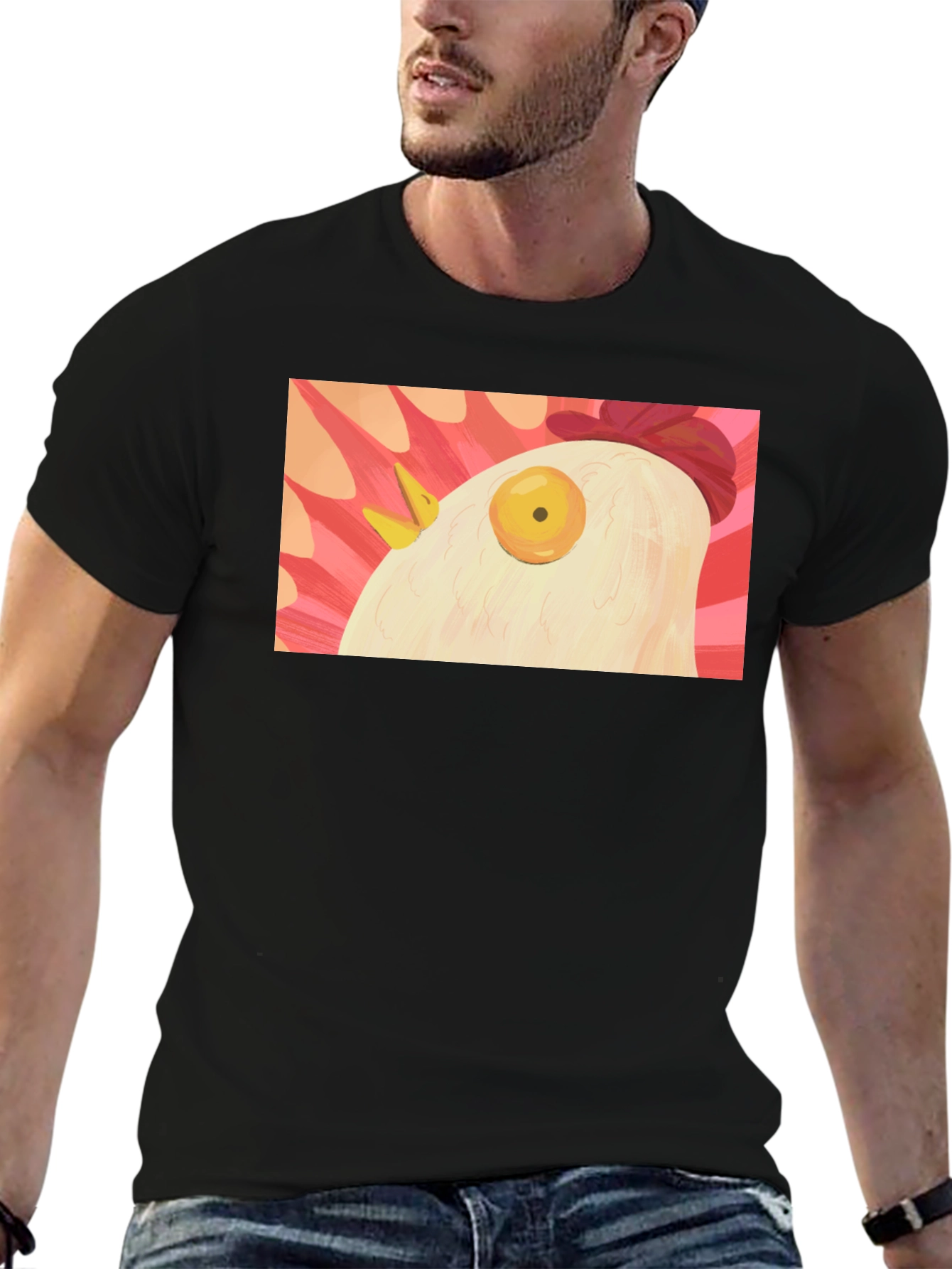 Surreal Chicken Graphic Tee - Black Crew Neck