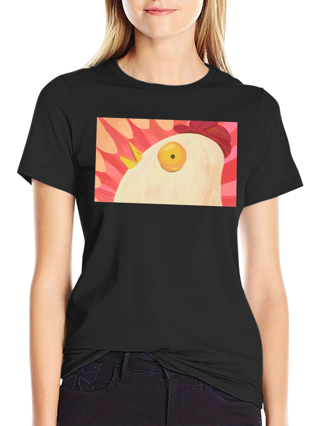 Surreal Chicken Graphic Tee - Black Crew Neck