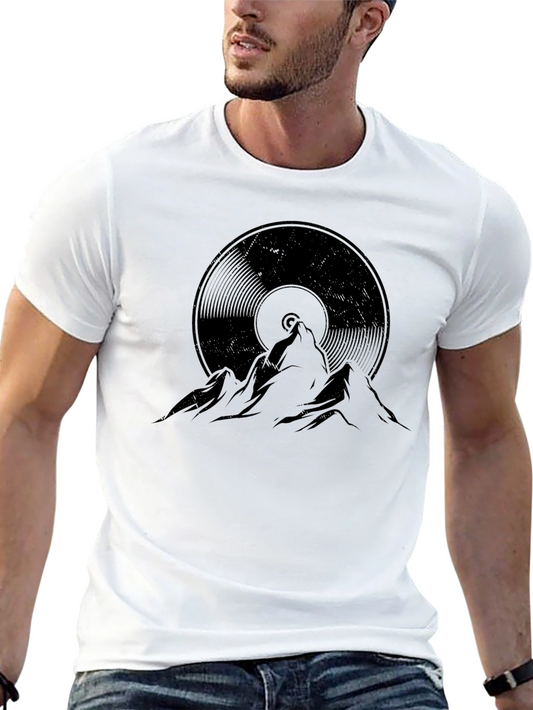 Vinyl Record Mountain Graphic T-Shirt - Black