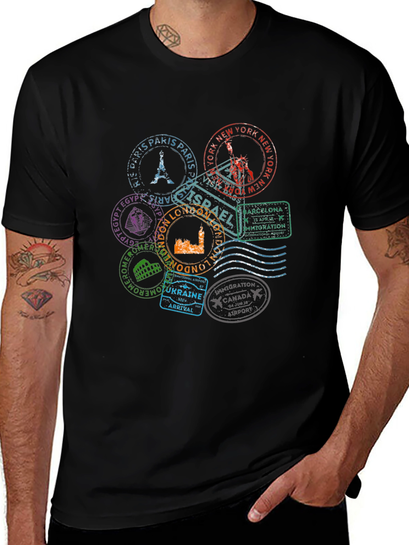 Travel Stamps Graphic T-Shirt