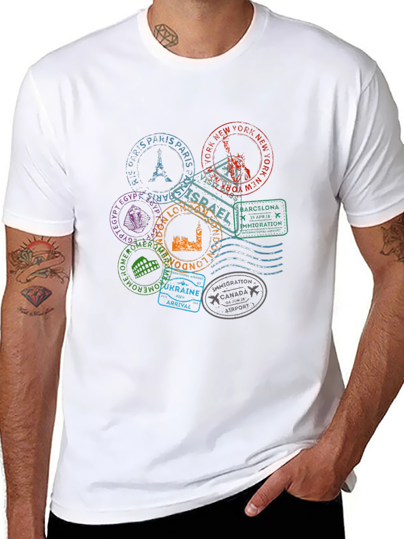 Travel Stamps Graphic T-Shirt
