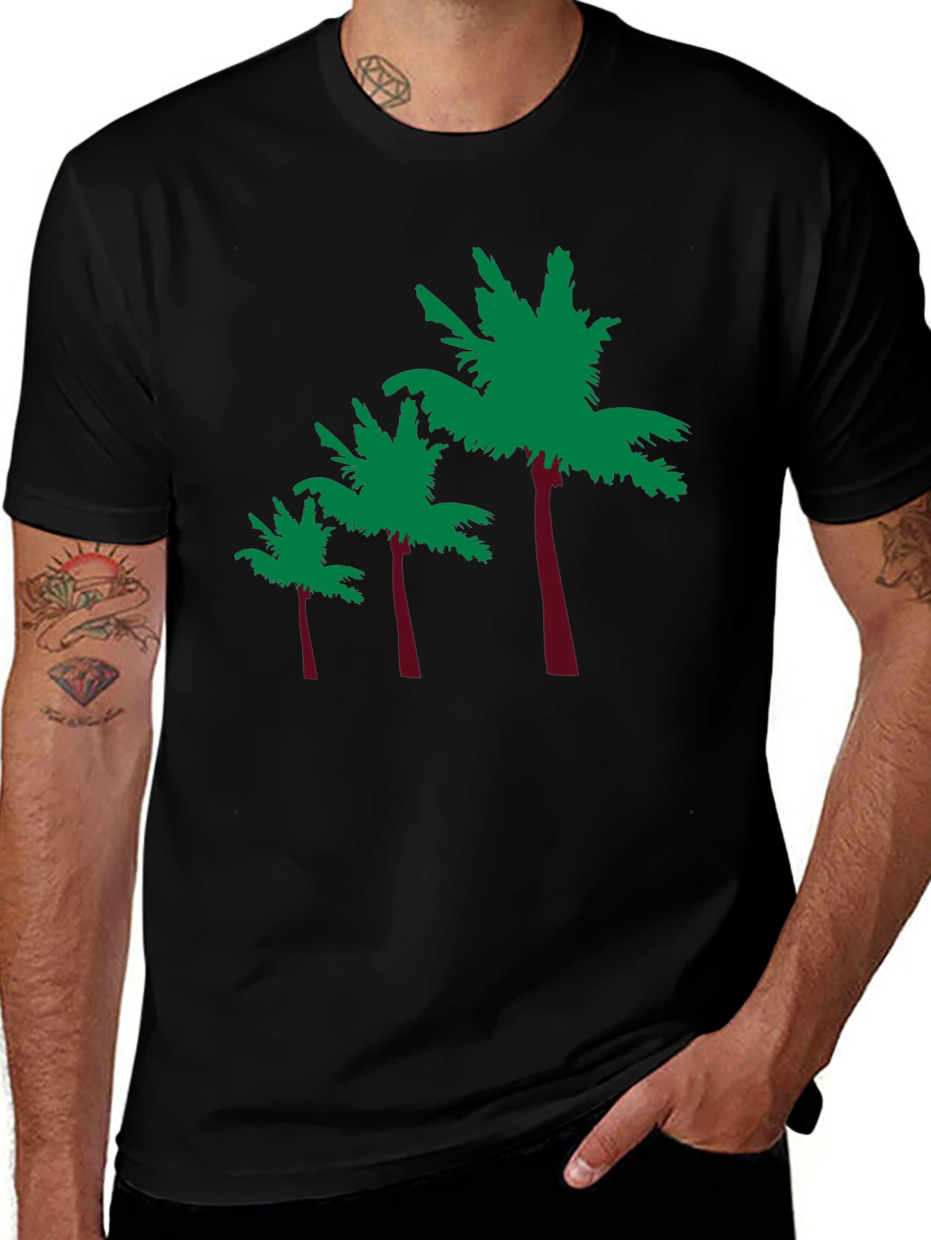 Tropical Palm Tree Graphic Tee - Black