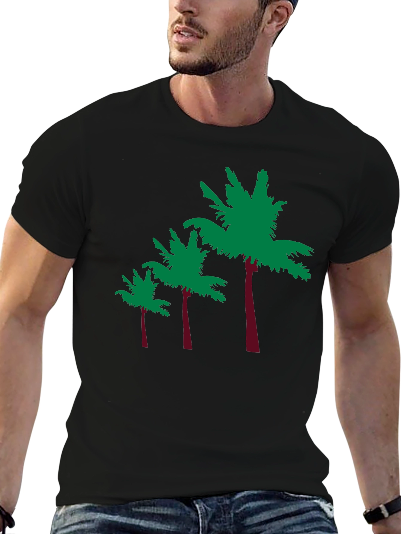 Tropical Palm Tree Graphic Tee - Black