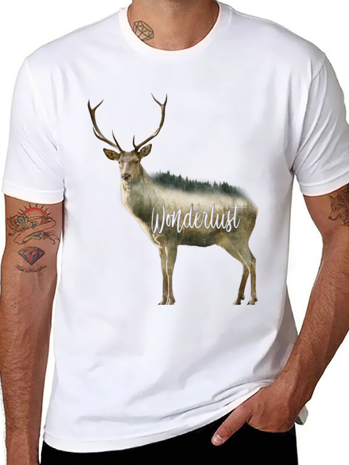 Wanderlust Deer Graphic Tee - Black Crew Neck