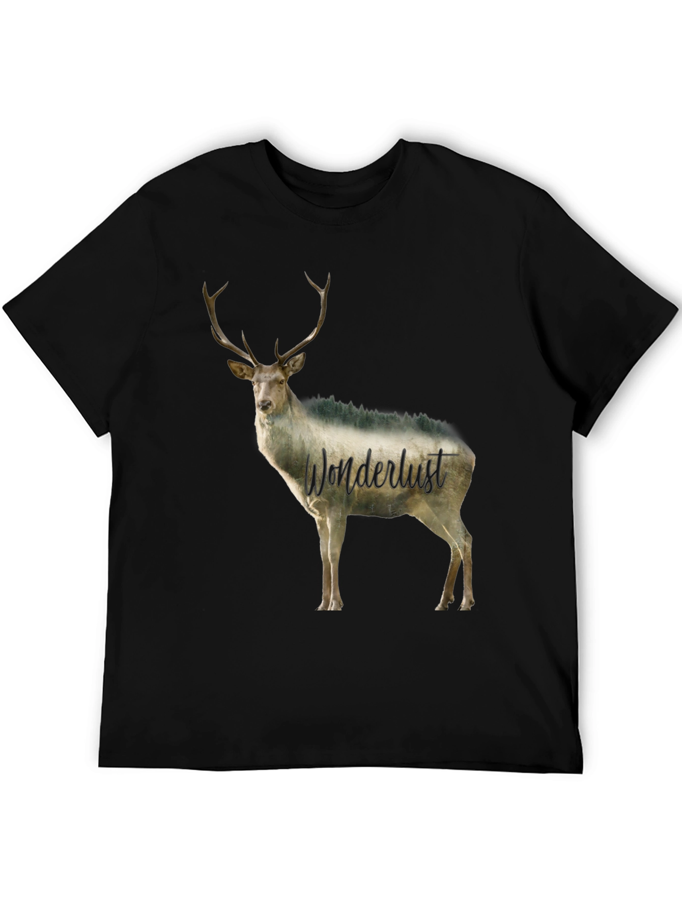 Wanderlust Deer Graphic Tee - Black Crew Neck