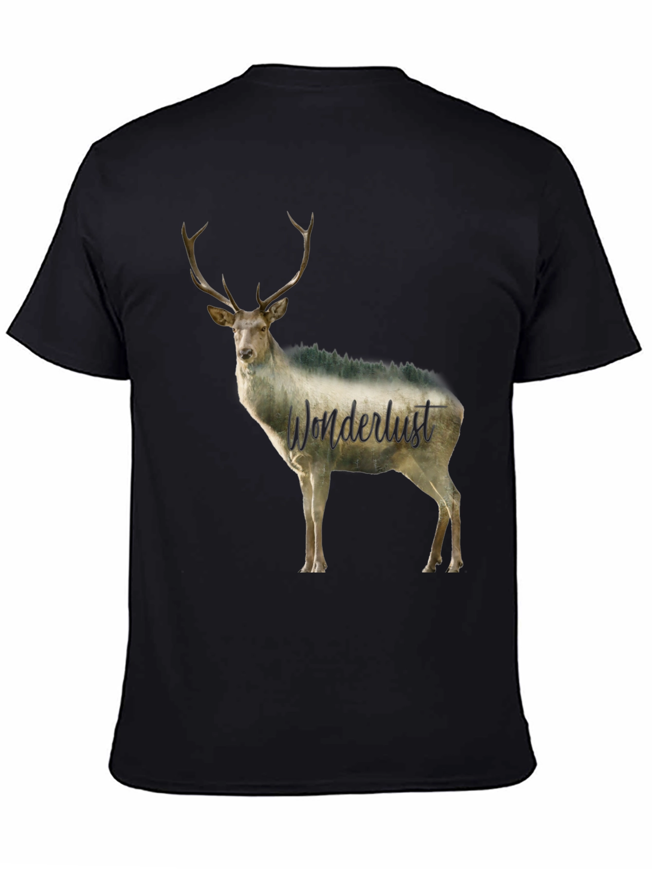 Wanderlust Deer Graphic Tee - Black Crew Neck