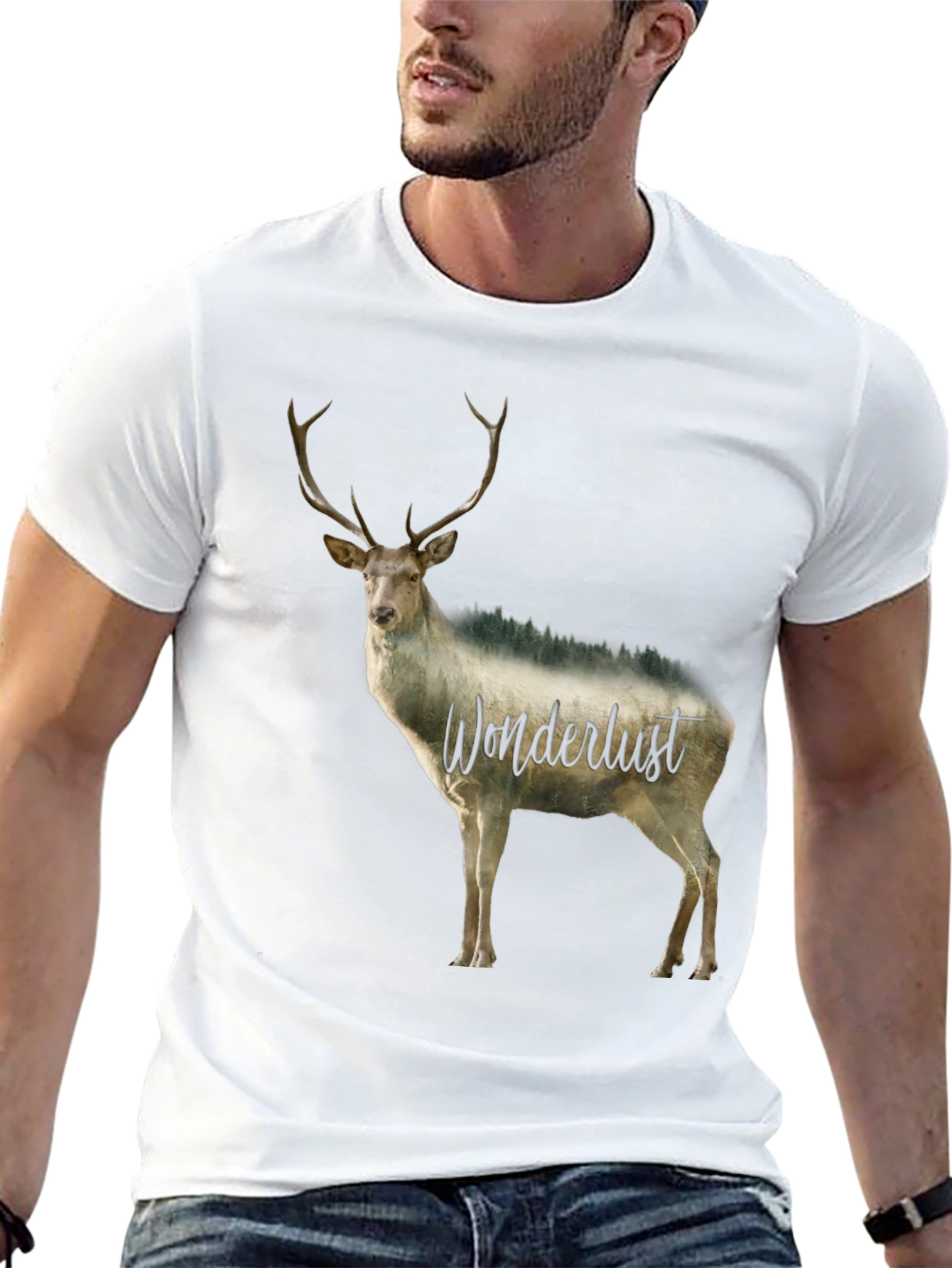 Wanderlust Deer Graphic Tee - Black Crew Neck