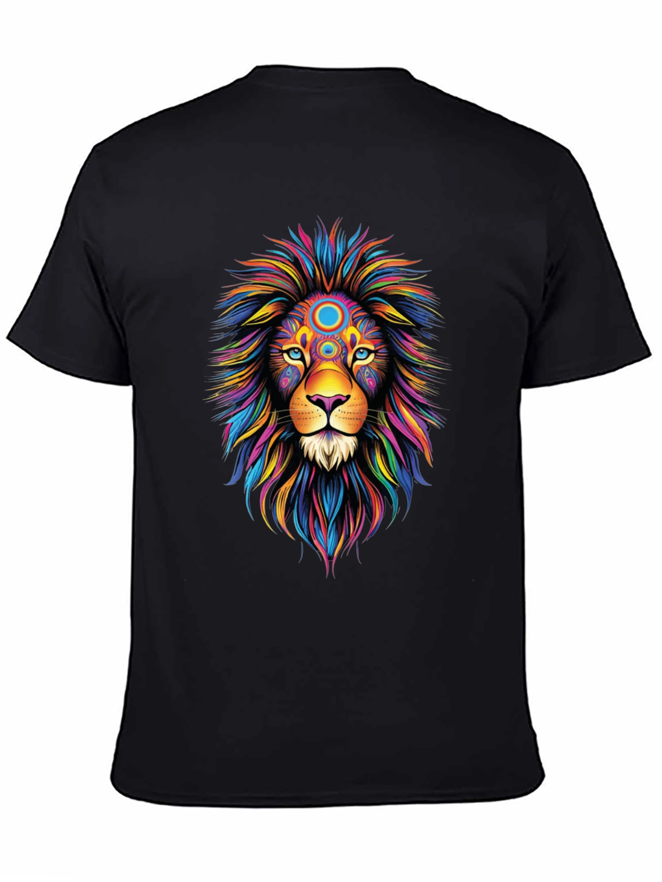 Vibrant Lion Graphic Tee - Black Cotton T-Shirt
