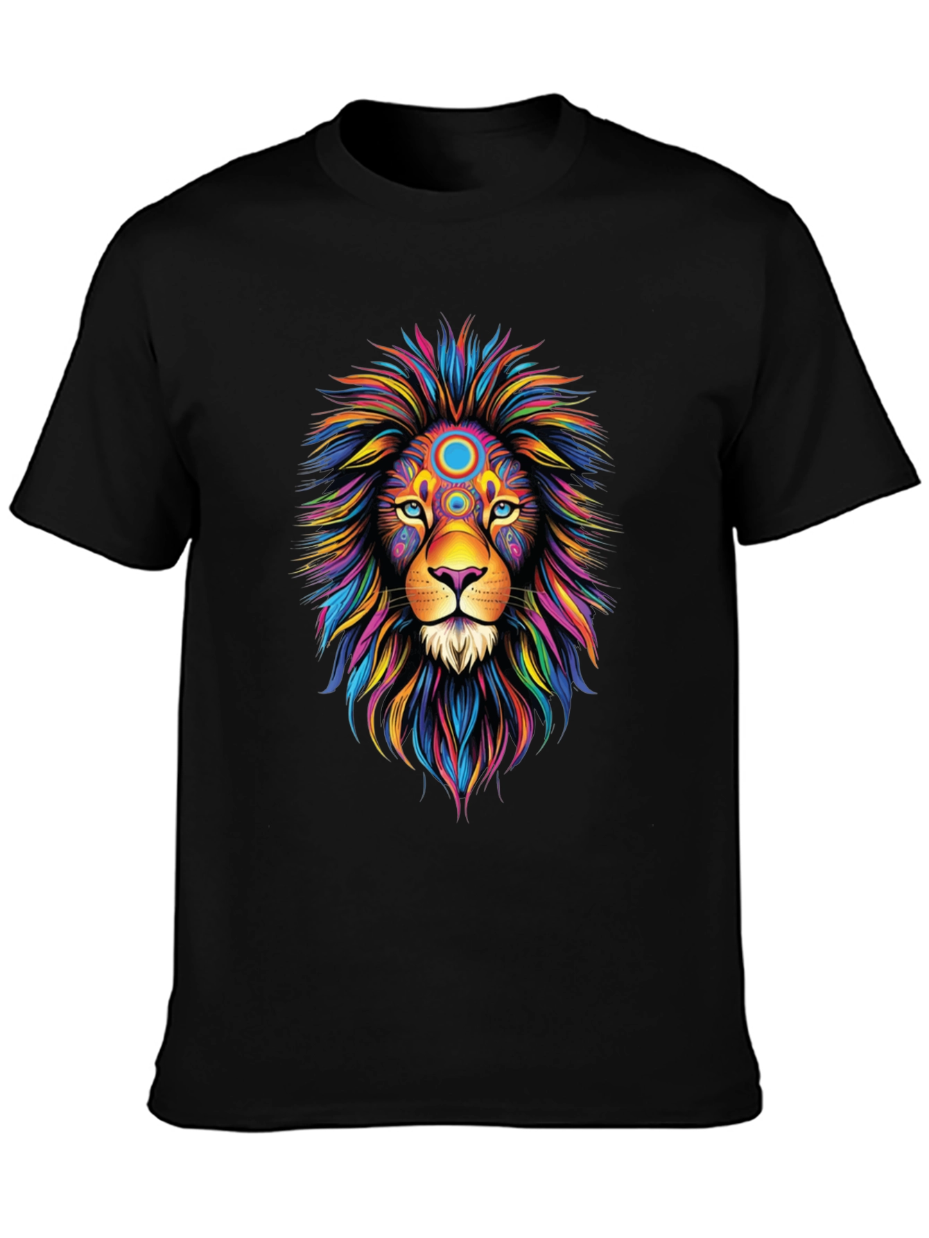 Vibrant Lion Graphic Tee - Black Cotton T-Shirt