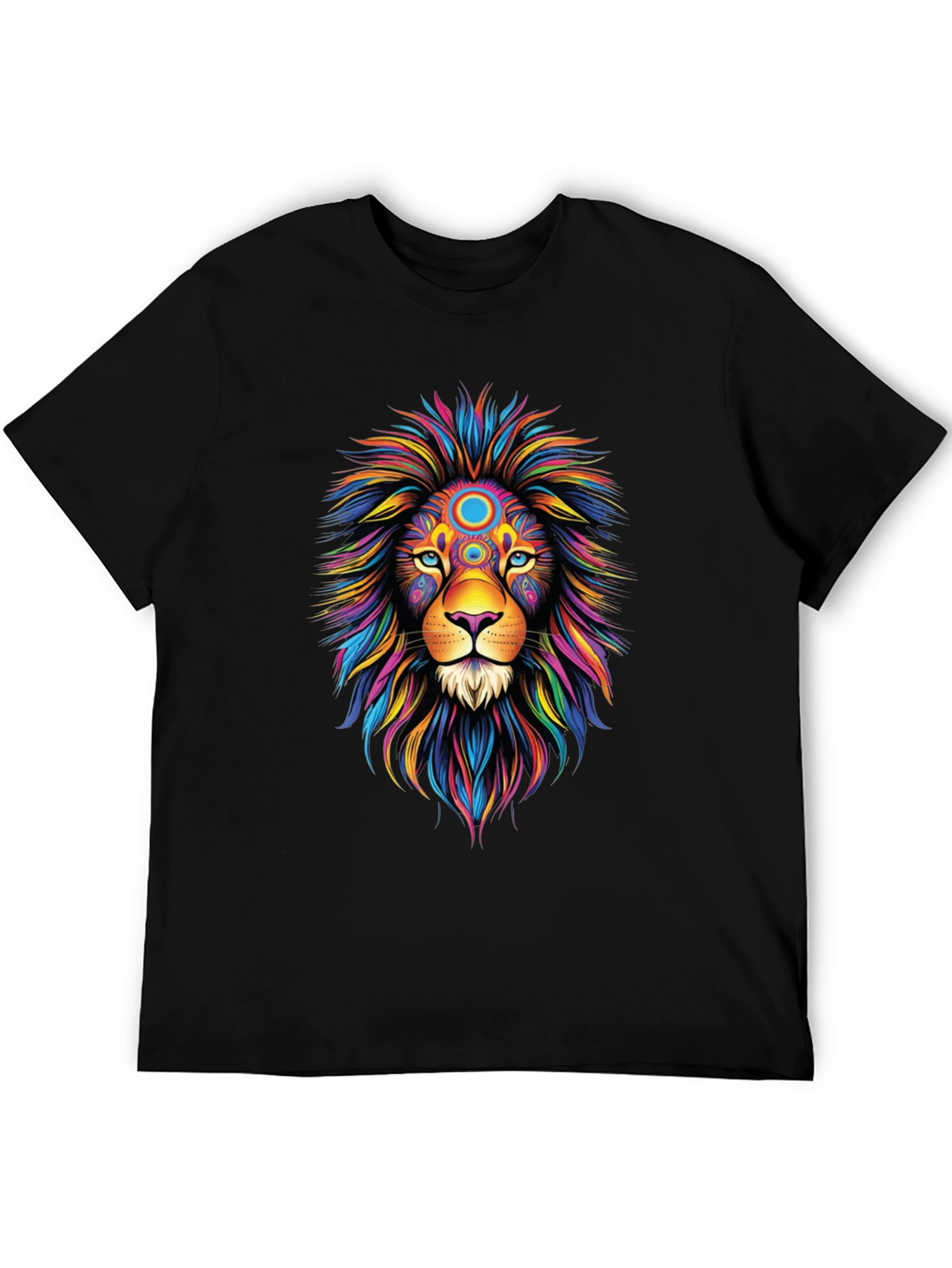Vibrant Lion Graphic Tee - Black Cotton T-Shirt