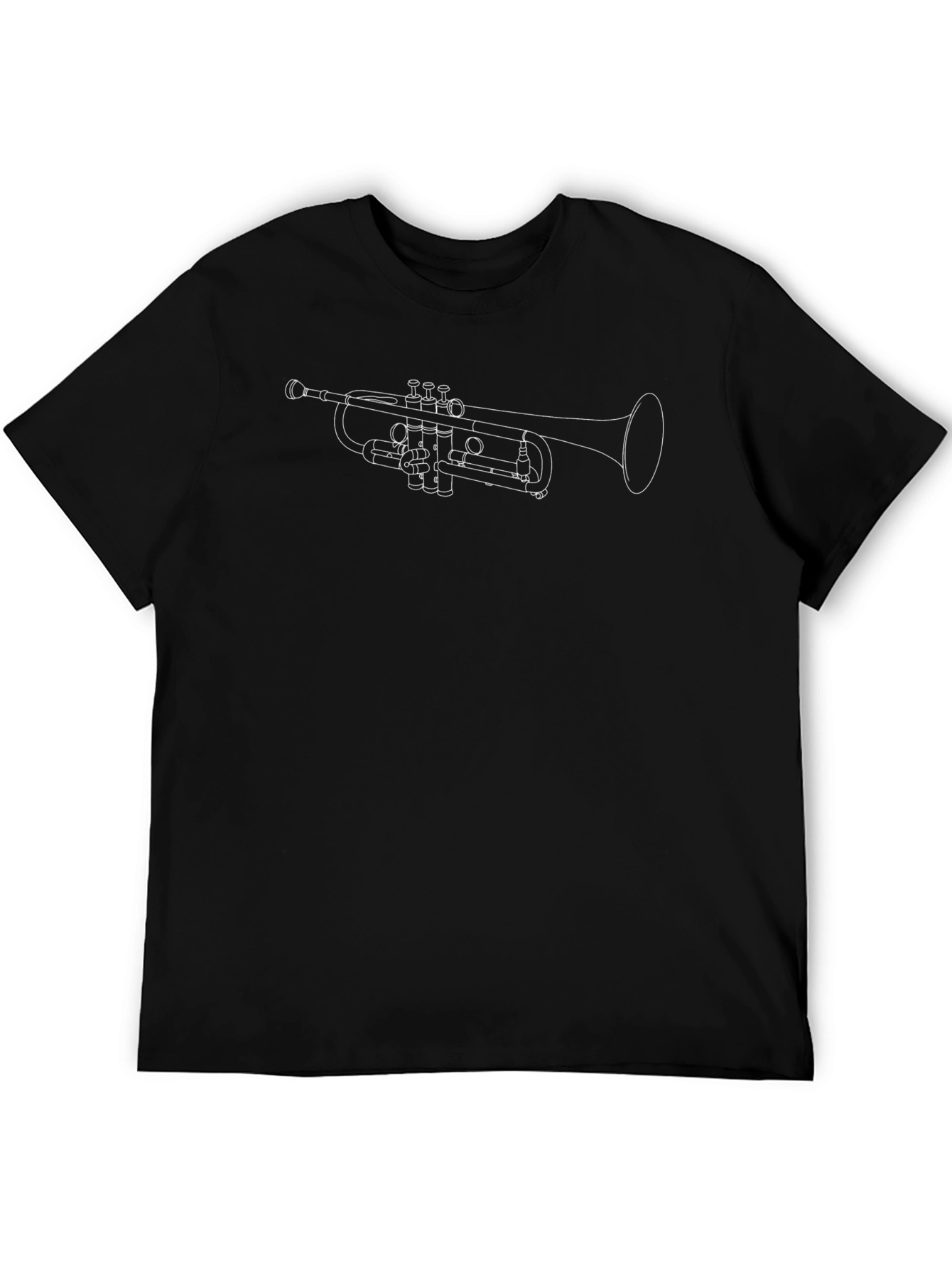 Trumpet Outline Graphic Tee - Musicians Black T-Shirt