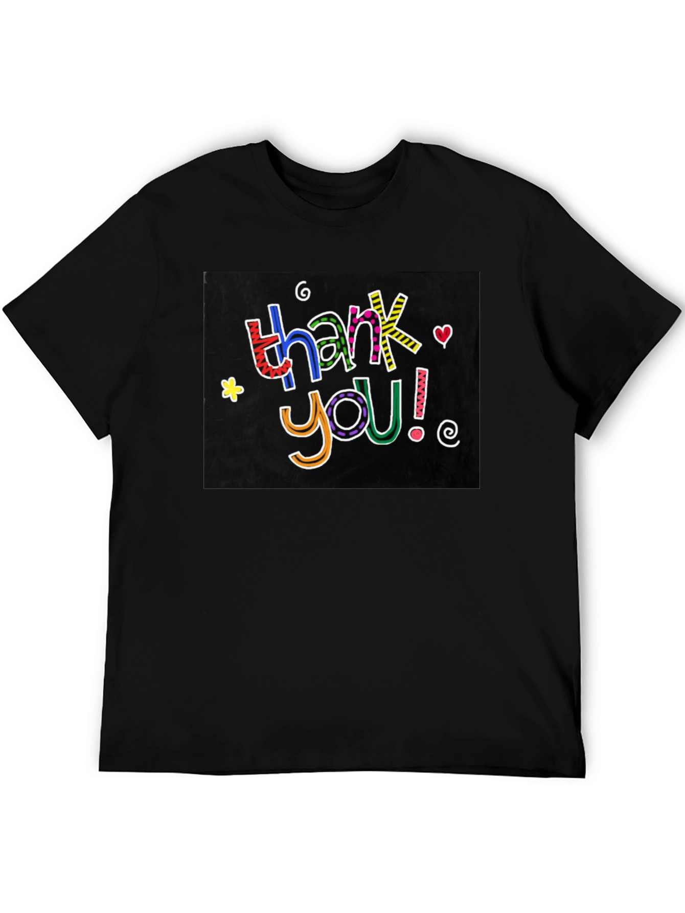 Thank You Graphic Tee - Mens Black Crew Neck