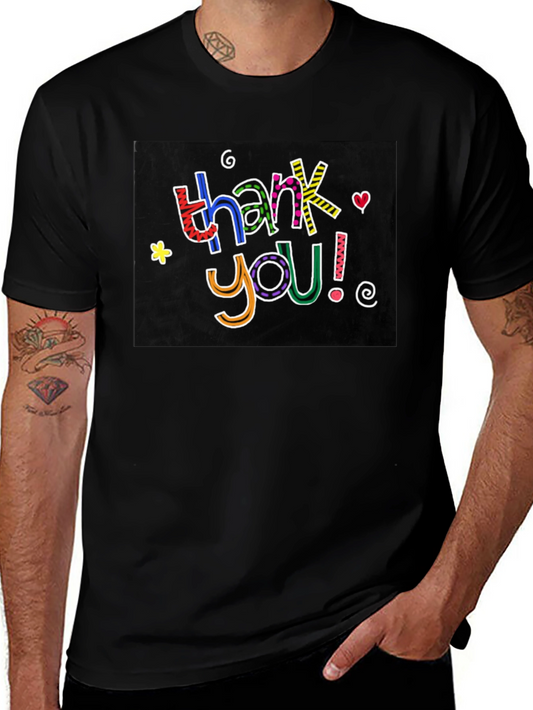 Thank You Graphic Tee - Mens Black Crew Neck