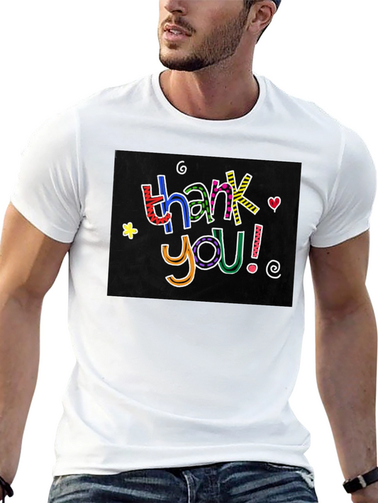 Thank You Graphic Tee - Mens Black Crew Neck